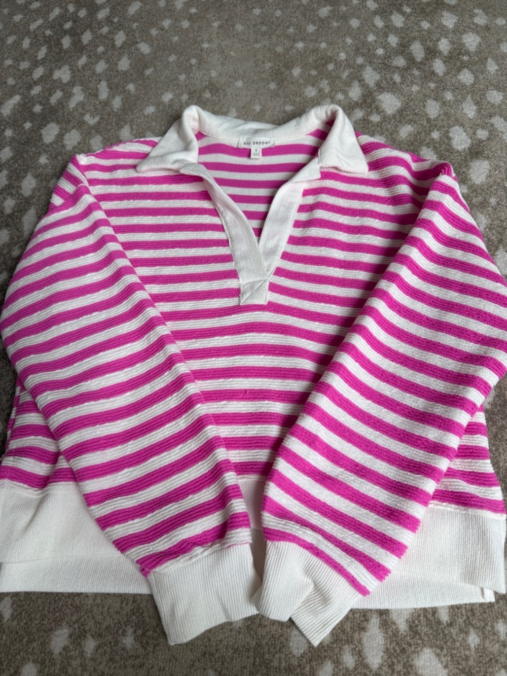 Blu Pepper Pink and White Striped V-Neck Sweater